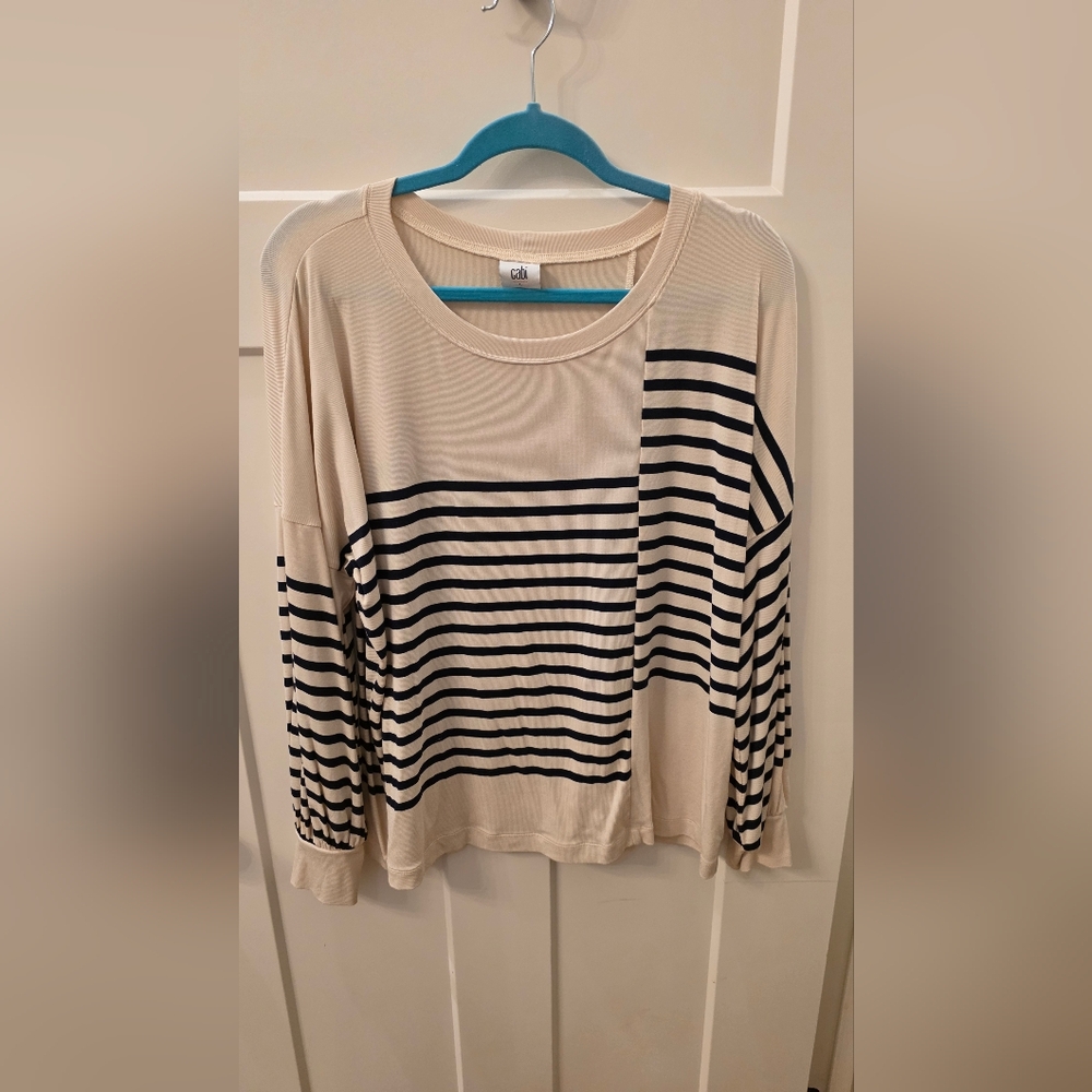 Cabi Striped Cream and Black Women's Top